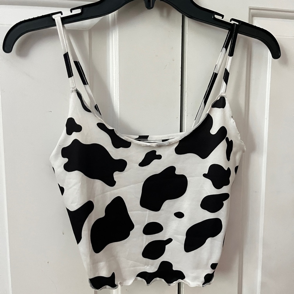 Lettuce Trim Cow Print Crop Cami Top